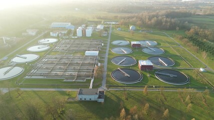Circular sedimentation tanks at water plant