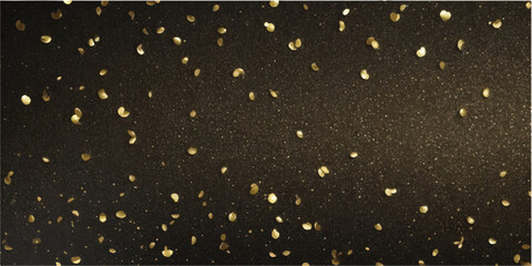 Glowing gold sparkle. Abstract holiday confetti on black background. Golden glittering celebration. Shimmering backdrop. Luxurious magic © FS