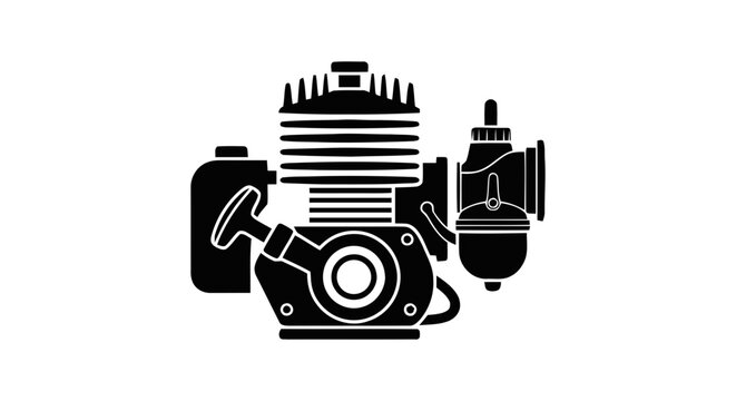 Vector illustration of icon of a small internal combustion engine for lawn mowers and garden tools on a transparent background