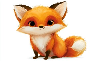 Naklejka premium Cute fox character sits happily with big eyes and soft fur in a bright and colorful style in a digital artwork
