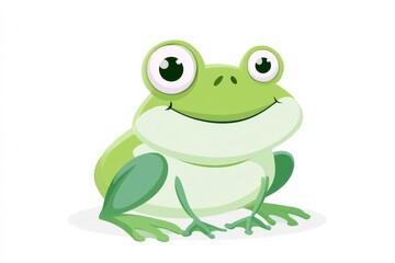 Fototapeta premium Cartoon frog sitting on a white background with a big smile during daytime