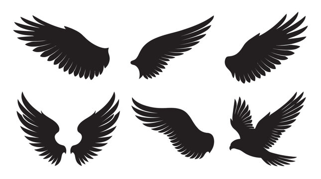 Collection Of Black Wing Silhouettes A Graphic Design Element Silhouette