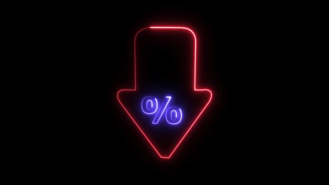 Neon glowing down arrow with number 36 in futuristic digital style on black background on Black Background and features 4k Animation video