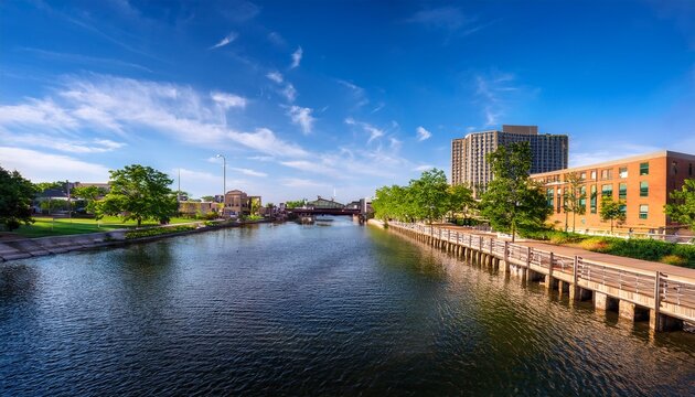scenic view of naperville riverwalk in downtown illinois