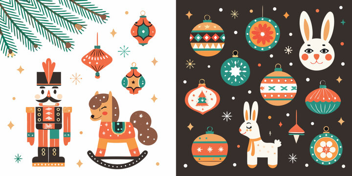 Christmas Ornament Collection And Holiday Figures Vector Illustration