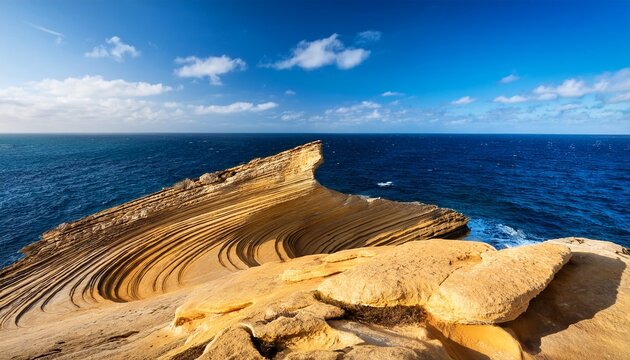wind shaped rock formation with curved lines at zebbug on the island of gozo malta