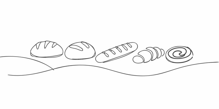 Assorted Breads Line Art Illustration Black And White Sketch