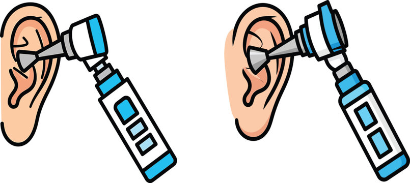 Medical otoscope examining a human ear icon illustration with otoscope examination otolaryngology audiology instrument diagnostic hospital treatment physician wellness clinical equipment