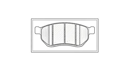 A simple black and white line art sketch of a brake pad on a white background © Mz