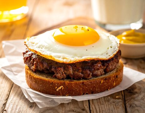 Freshly baked breakfast muffin with egg and bacon.
