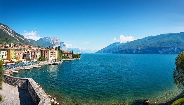 minimalist panoramic view of malcesine town lake garda italy