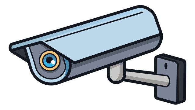 Modern security surveillance camera mounted on a wall for private property monitoring and public safety observation in a flat vector style