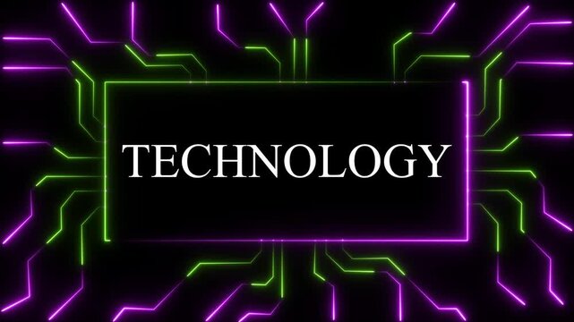 abstract neon motherboard icon . 4k video animation .4k Circuit Board with neon line moving electrons Data Flow Loop Background Animation 4k Motion graphics on Black Background