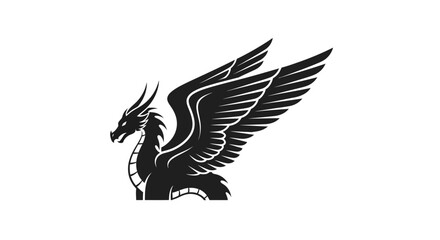 Fototapeta premium Black dragon with wings spread wide.