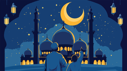 Mosque at Night with Crescent. © SONY