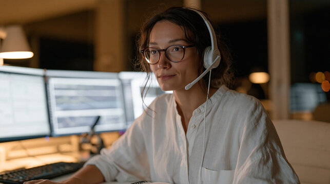 Bioinformatics analyst seated in a dimly lit server room surrounded by data pipeline visualization dashboards, genomic sequencing batch processing on multiple screens, headset on and research notebo