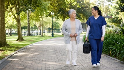 Fototapeta premium Caregiver Supporting Senior Preventive Wellness Walk