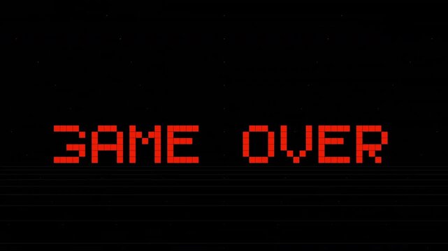 Retro Red Pixel Game Over Animation with Glitch Distortion Effect