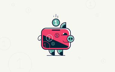 Naklejka premium Piggy bank concept poster, piggybank with coin vector icon style illustration, cute pig flat style.
