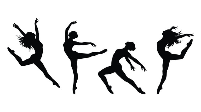 Ballet Dancers In Dynamic Poses Black Silhouette