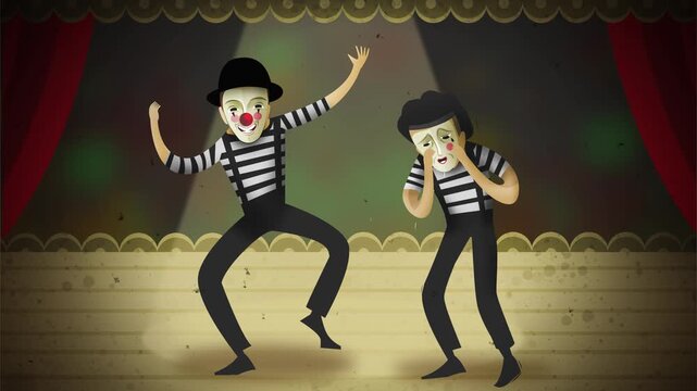 mimes performing in theater with comedy and tragedy expressions