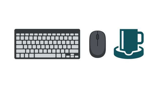 Computer keyboard and mouse with coffee.
