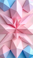 Fototapeta premium Geometric origami pattern with pastel pink and blue hues.