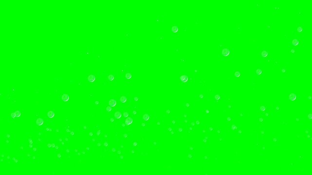 Soap bubbles rising up on green screen background