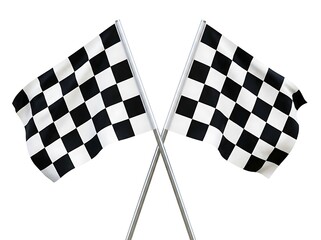 Fototapeta premium Motorsport racing concept displaying two crossed black and white checkered flags over an isolated white background