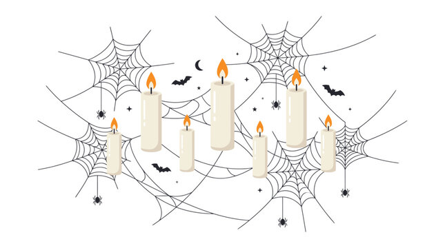 Halloween Candles with Spider Webs Decor.