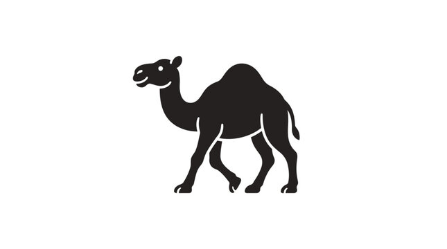 Black silhouette of a walking camel.