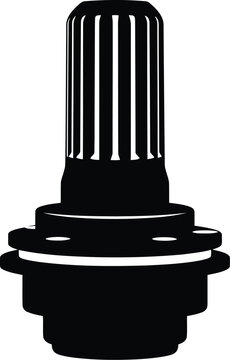 Black silhouette icon of a metallic splined drive shaft with a mounting flange for automotive and heavy machinery engineering applications and mechanical design
