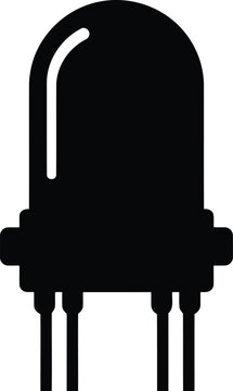 Black silhouette icon of a single electronic led light component with two metal pins for circuit board connection and power lighting display technology hardware
