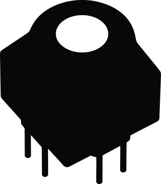 Black silhouette of an electronic component push button switch with metal pins for circuit board design