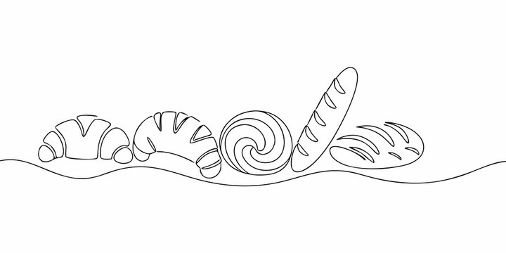 Assorted Breads Line Illustration On White Background