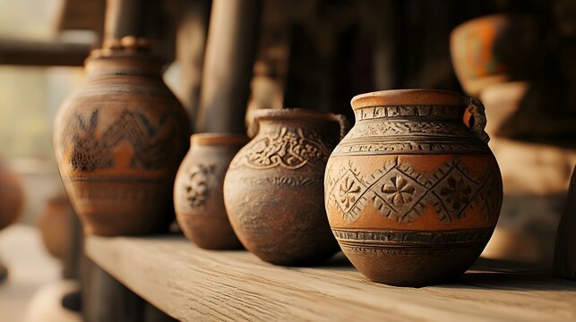 clay pots on the wall