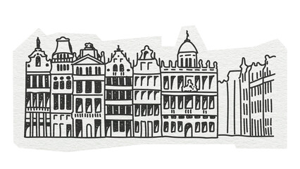 Obraz premium PNG Grand Palace, famous location in Belgium, line art illustration, transparent background