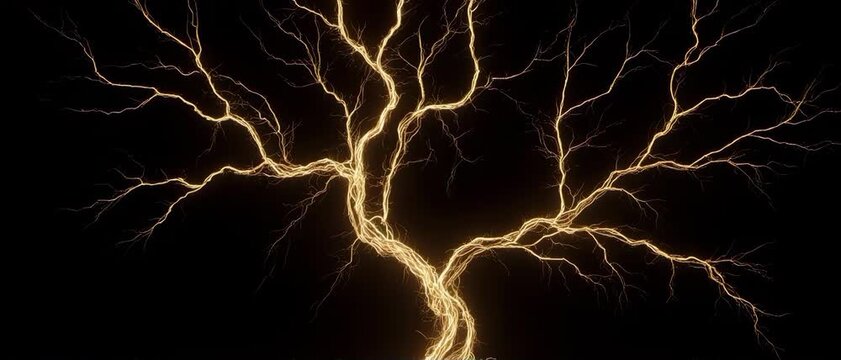 Human Nervous System Represented by Branching Golden Lightning