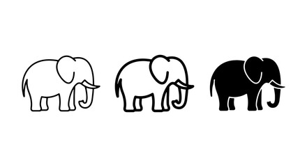 Fototapeta premium Elephant Icons Set: Simple Outline, Bold Line Art, Solid Silhouette Vector Graphics for Wildlife and Safari Themes
