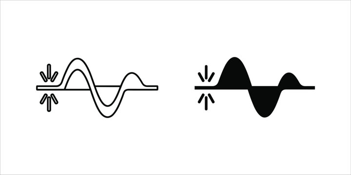 Black and white line of a sine wave and a filled waveform