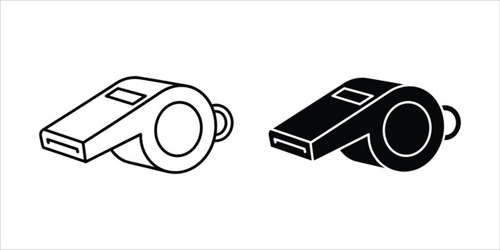 Two whistles in black and white line style sports line referee