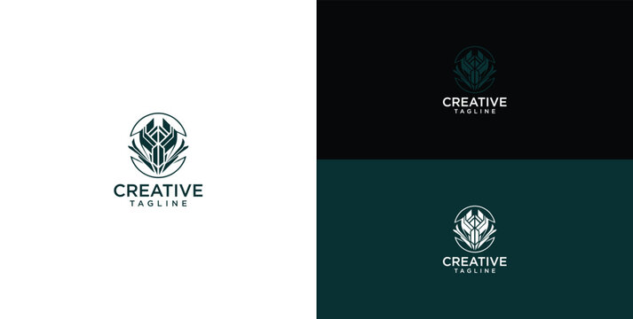 Abstract creative emblem featuring a stylized mythological creature within a round frame, ideal for a memorable and distinctive brand mark or company identity