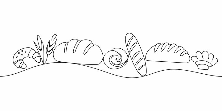 Assorted Breads Line Drawing A Continuous One Line Illustration