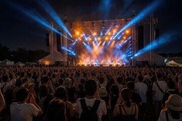 Fototapeta premium 夜の夏フェスを彩る青いステージ照明