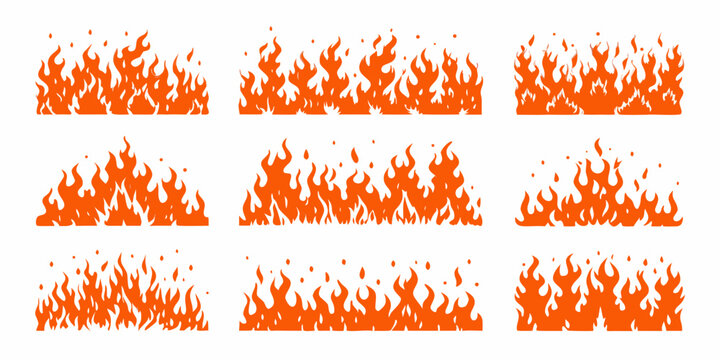 Orange Fire Flames Collection Vector Illustration With White Background