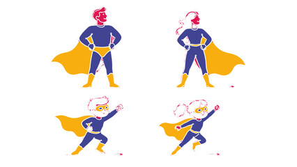 Set of four superhero family characters in simple vector style © icon_art