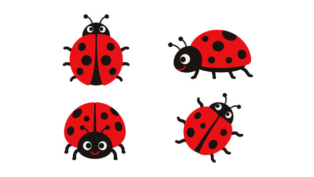 Set of cute red ladybug cartoon vector illustrations