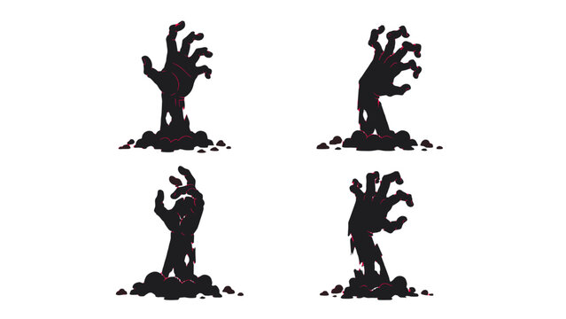 Set of creepy zombie hand silhouettes rising from the ground