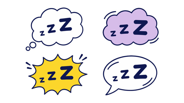 Cartoon sleep symbols with z letters in comic speech bubbles
