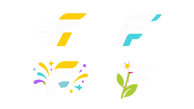Set of stylized letter F logo variations on white background